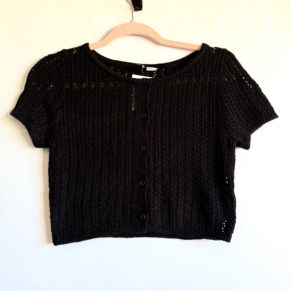 NWT H&M Divided Black Crochet Knit Button Front Crop Cardigan Top XS Y2K - Picture 1 of 5